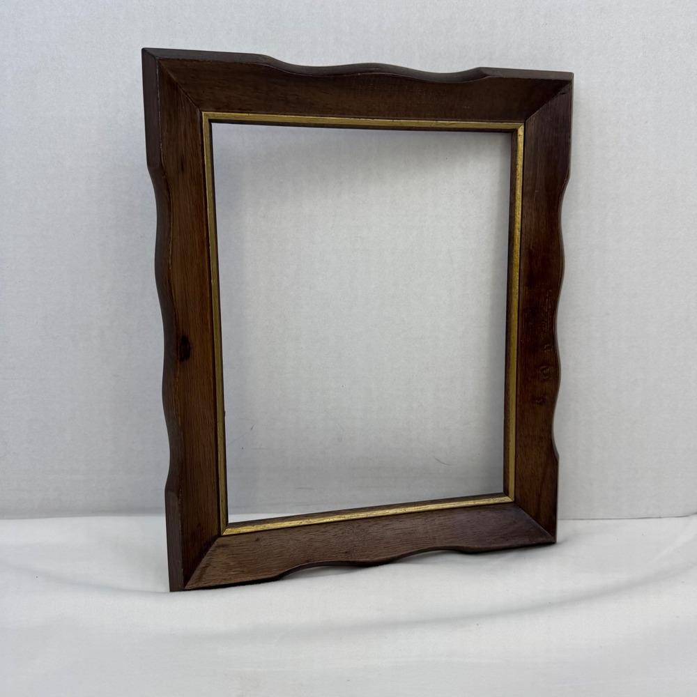 Vintage Scalloped Wood Picture Frame 8x10 Dark Brown Gold Trim Wavy Edge